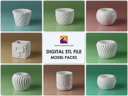3d stl file planter pack - 8 files plant pot vase print flower printing house decor 3d print model - Mito3D