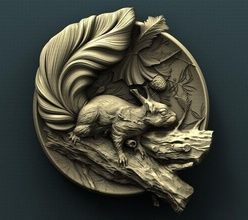 3d stl model cnc router squirrel panno relief carved wall decoration art 3d print model - Mito3D