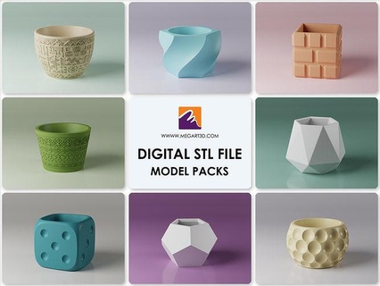 3d stl pot planter pack - 8 files plant vase print flower file printing house decor 3d print model - Mito3D