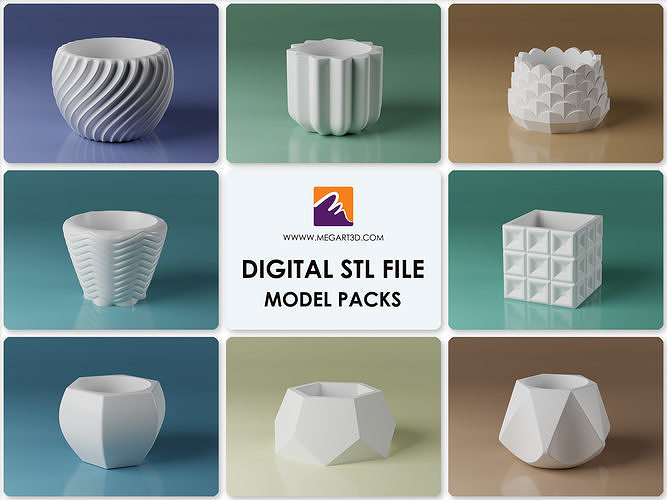 3d stl Topf Vase Pack 8 Dateien Pflanzer Pflanze drucken Blume Datei Drucken Dekor Haus Beton 3dprint 3D print model - Mito3D