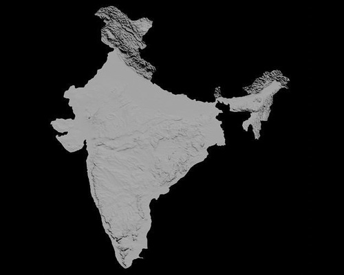 3d topografico mapa of india alivio topografía paisaje terreno licuadora elevación topo topográfico geografía hindú asia asiático bharat indio ciencias 3d print model - Mito3D