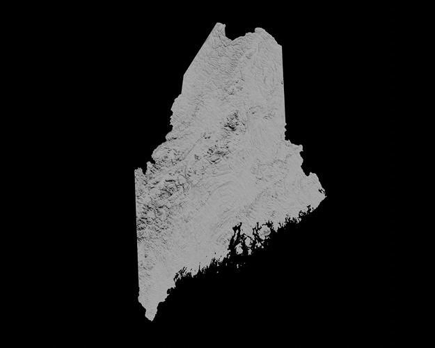 3d topografik harita of maine coğrafya topo topografya rahatlama gölgeli yükseklik birleşik durum arazi us amerika devletleri haritacılık bilim 3D print model - Mito3D