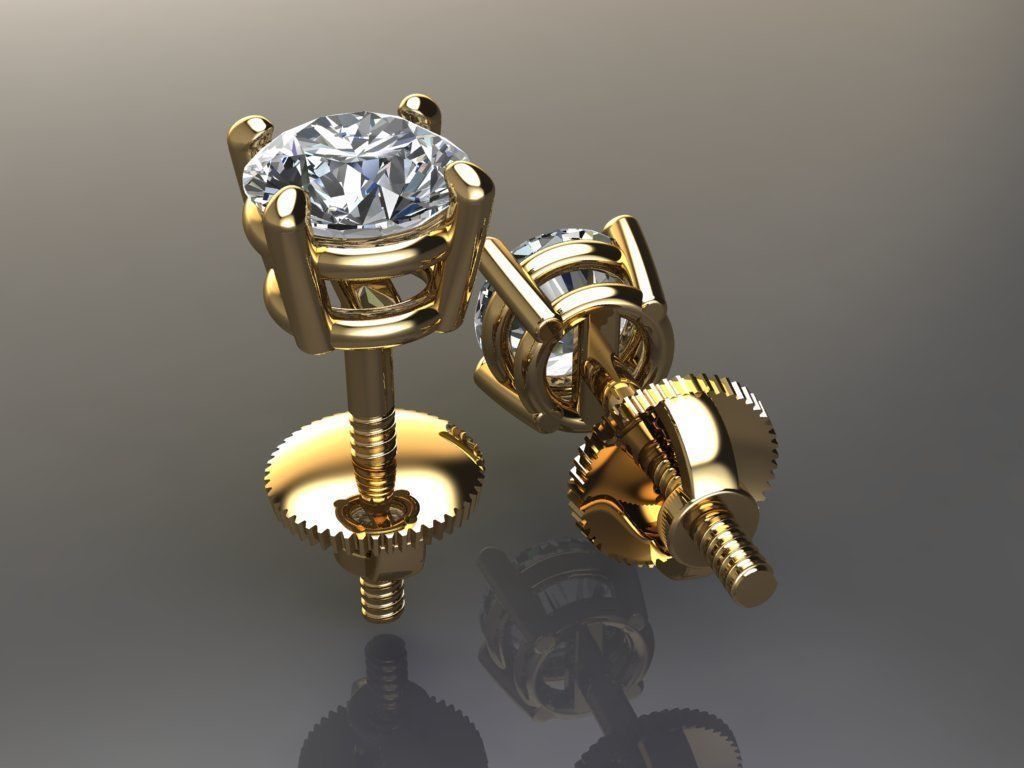 4 prong solitaire boucle d'oreille 4mm goujon diamant dent bijoux bijou luxe or mode tendances antique mélanger taille femmes hommes accessoires boucles d'oreilles 3D print model - Mito3D