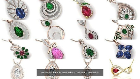 40 women pear stone pendants collection pendant jewelry gold diamond printable silver necklace jewellery stylish fashionable drop jeweler jewel emerald gem luxury brilliant 3d print model - Mito3D