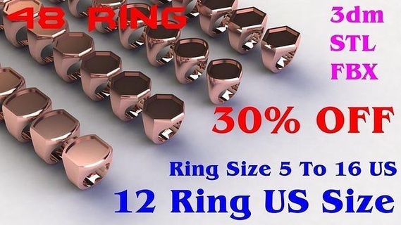 48 ring signet jewelry 12ring gold silver diamond jewel jewellery gem cad stone sterling fashion engagement ruby brilliant men various rings 3d print model - Mito3D