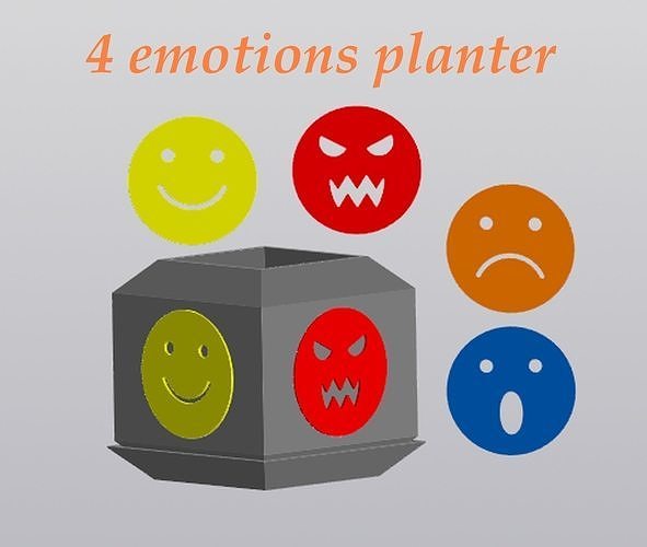 4 emotions planter cactus pot indoor plant succulent garden potholder gardener flowerpot grower angry smile sadness surprise fear potted many faced house decor 3D print model - Mito3D
