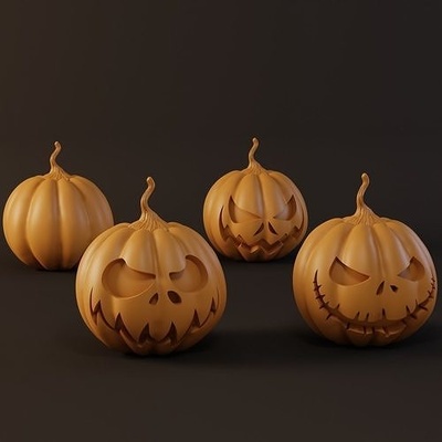 4 halloween citrouilles citrouille l'automne effrayant imprimable art sculptures 3d print model - Mito3D
