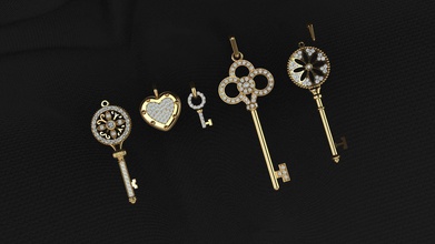 4 key pendant jewelry jewel cute diamond golden gold women girl teen pendants 3d print model - Mito3D