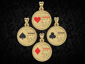 4 Roi or carte pendentif 3d impression modèle jouer Royal bijoux échecs couronne Château reine bijou cœur clubs diamant cadeau bêche Valentin Taille 3d print model - Mito3D
