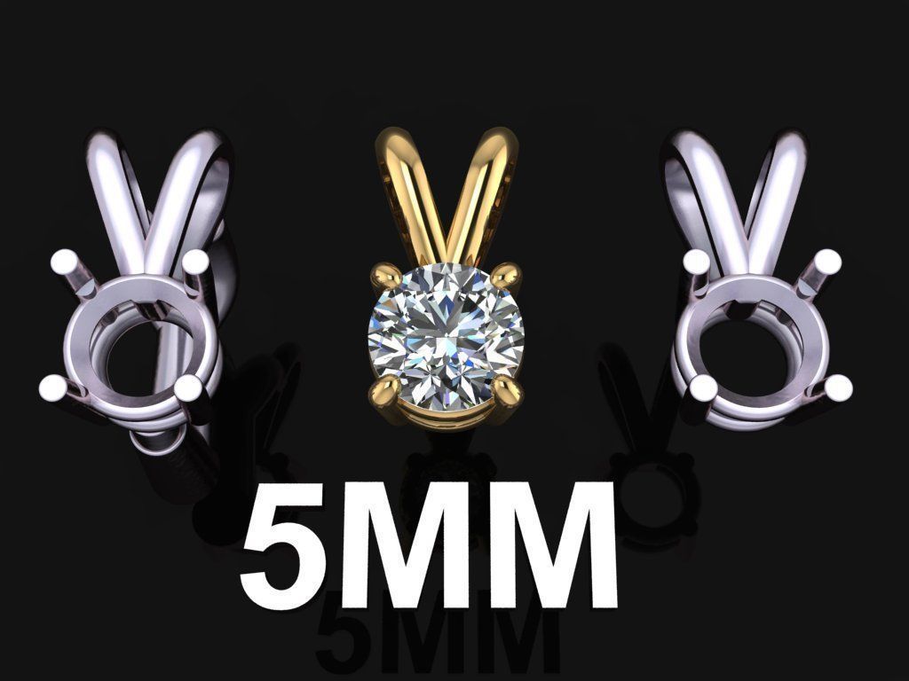 4 prong solitaire split bell pendant 5mm jewelry chain necklace diamond dainty women female fashion trend accessory mix size style pendants 3D print model - Mito3D