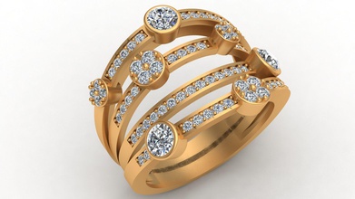 4 ligne de diamants mode anneau d'or bijoux or l'anneau boucle d'oreille pendentif femme l'engagement mariage la imprimable marque l'homme doigt le diamant brillant gem antique les anneaux 3d print model - Mito3D