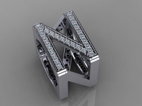 4 sides n letter diamond ring gold golden woman gem prototyping 3dprinted design printable printing jewel jewellry wedding fashion man ringletter jewelry rings 3d print model - Mito3D