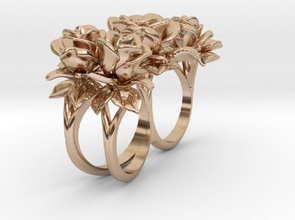 4roses rose gold ring flowers roses garden flower two fingers bouquet bunch floral blossom affiance jewelry rings 3d print model - Mito3D