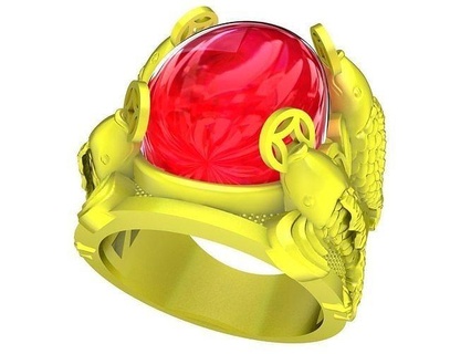 5131 four carps holds oval ruby men fengshui ring jewelry fashion gold diamond man new design rings 3d print model - Mito3D