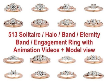 513 Solitaire yüzük elmas KADIN 360 görünüm yüzükler sterlin platin düğün nişan mücevher takı tek mono değerli animasyon moda grup 3d print model - Mito3D