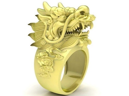 53 gram 18k zodiac head dragon men ring 3837 jewelry fashion accessories gold diamond man new design fengshui rings 3d print model - Mito3D
