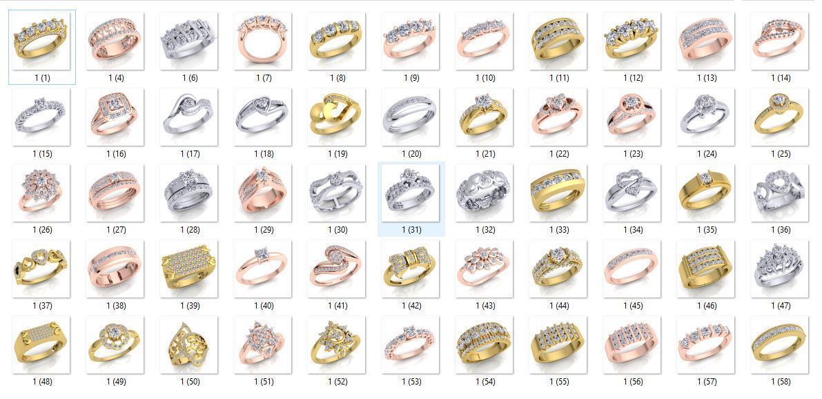 55 royal collection diamond ring engagement marriage gem precious jewelry covenant adornment wallet brilliant jewel silver luxury platinum printable rings 3D print model - Mito3D