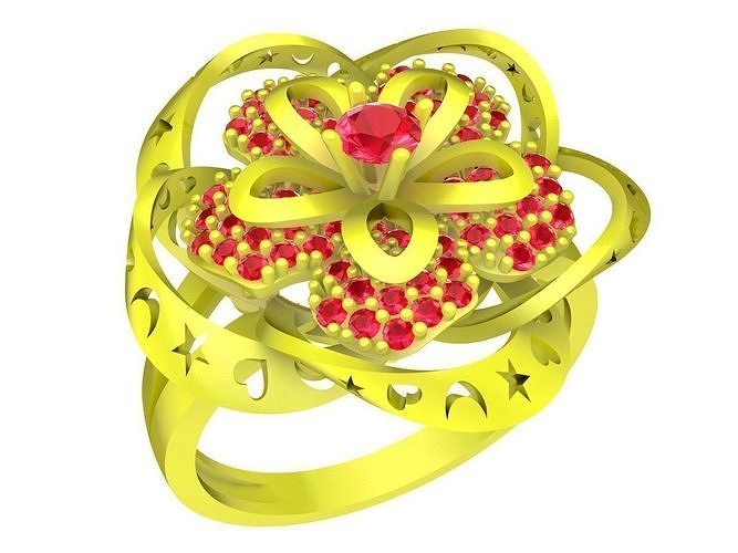 5750 lusso fiore diamante donne squillare gioielleria moda Accessori oro donna design asiatico anelli 3D print model - Mito3D