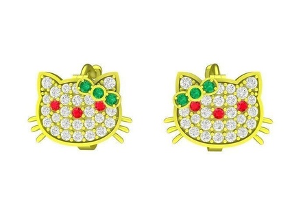 5897 kute cat diamond earring jewelry fashion earrings accessories gold woman women new design asian 3d print model - Mito3D