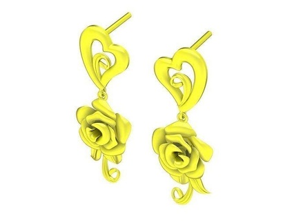 5908 beautiful heart rose earrings jewelry fashion diamond accessories gold woman women new design asian 3d print model - Mito3D