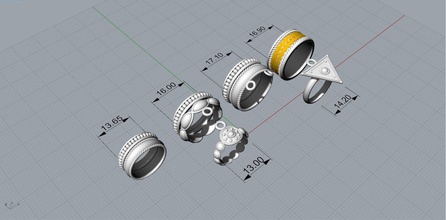 5 finger ring set jewelry printable silver print sterling printing gold 14k rings 3d print model - Mito3D