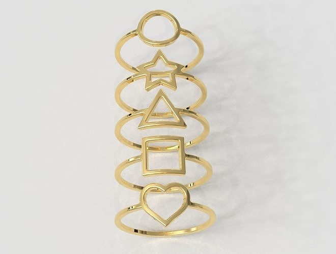 5 geométrico argolas joalheria anel ouro prata quadrado coração triângulo círculo Estrela 3D print model - Mito3D