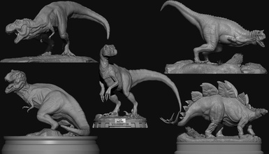 5 pacco dinosauri 3d stampa dinosauro velociraptor stegosauro carnotaurus trex rettile arte creatura scultura jurassic park giurassico jurassicworld dino preistorico figurine giocattoli utahraptor giochi 3d print model - Mito3D