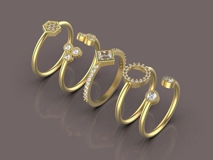 5 imprimível ouro noivado anel 3dprint joalheria prata diamante jóia argolas Casamento moda brilhante gema engagem pacote 3d print model - Mito3D