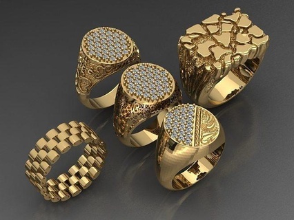 5 rings jewelry gold silver diamond pattern art sculpt 3d print model - Mito3D