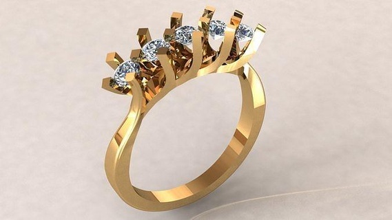 5 stone diamond ring- wedding band - 3d file stl printing print model printer custom printable printed jewelry modeling shining ring gold rings 3d print model - Mito3D
