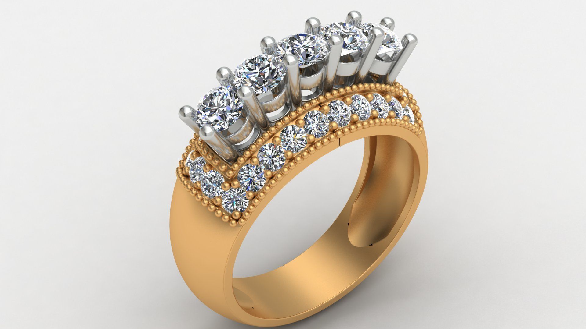 5 taş nişan elmas altın kadın yüzük takı mücevher parlak küpe düğün yazdırılabilir parmak el kız insan gül yüzükler 3D print model - Mito3D