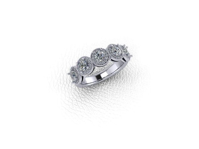 5 roca aureola banda moda 5stone anillo joyería joya anillos 3D print model - Mito3D