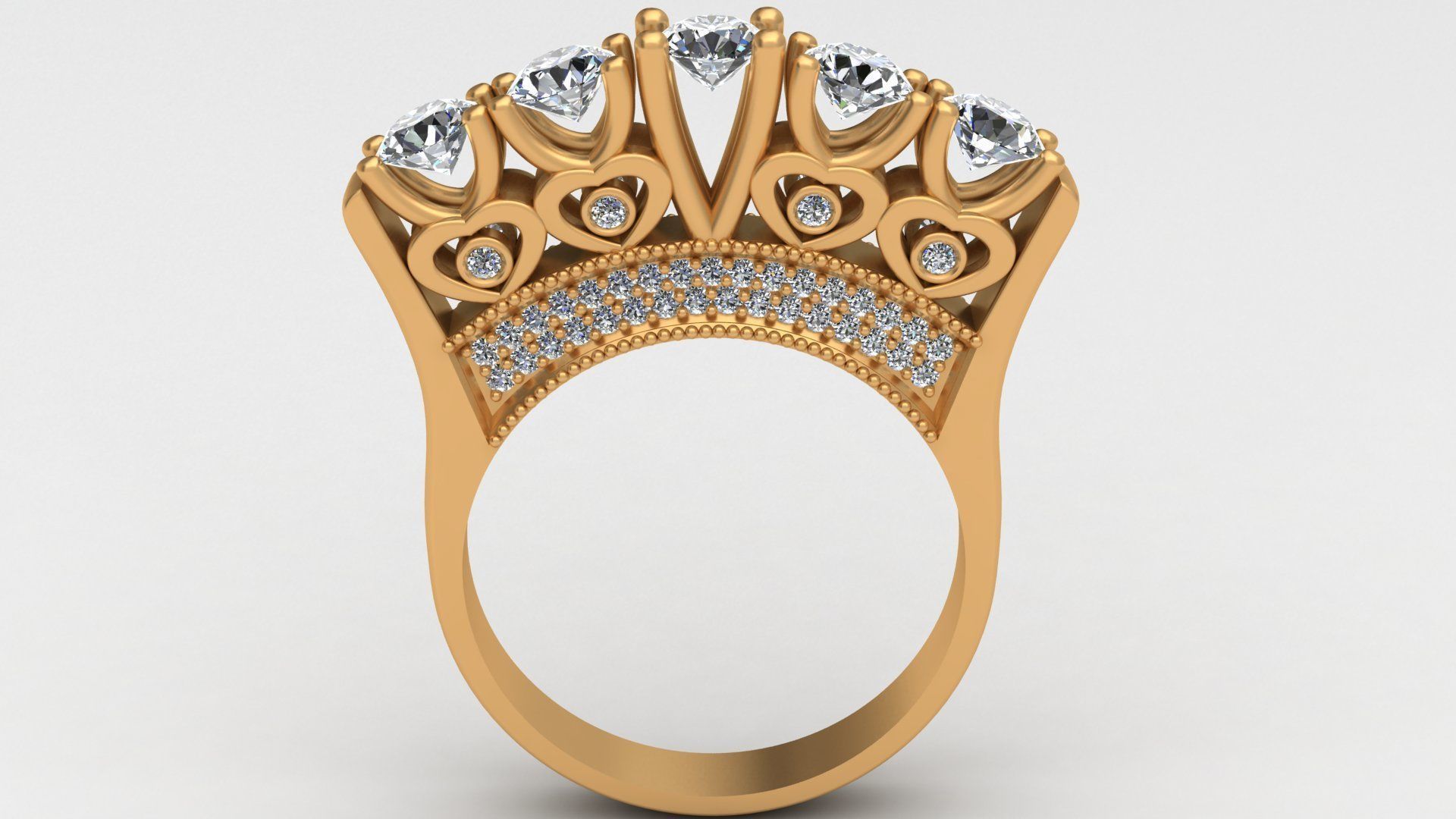 5 taş kalp stil nişan elmas altın yüzük takı mücevher parlak küpe düğün yazdırılabilir moda insan parmak Kadın 3D print model - Mito3D