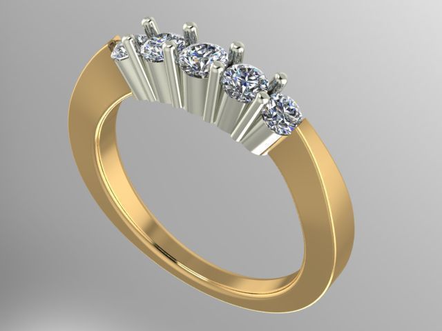 5-Stein-ring Schmuck ring diamond Diamant-ring bedruckbar ist band gold Ringe 3D print model - Mito3D