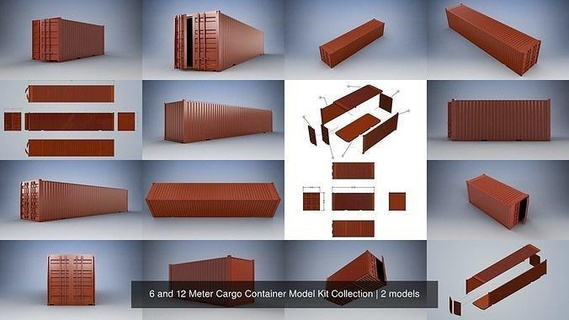 6 12 meter shipping container model kit collection 3dprint warehouse accessories cargo printable diaroma game box transport shipment accesories logistics storage ready print printing games toys 3d print model - Mito3D