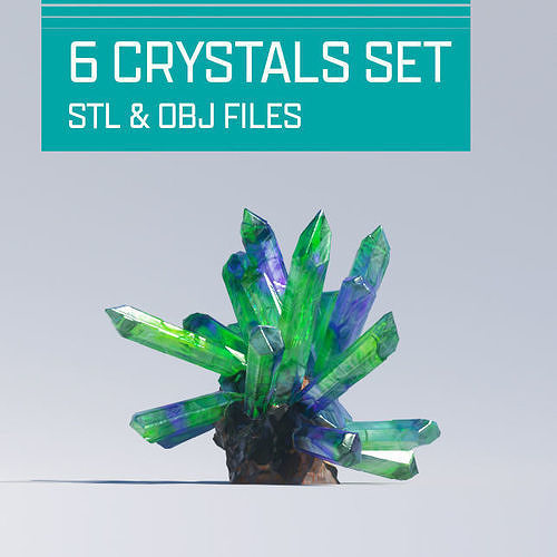 6 crystals set nature crystal rock mineral miniature 3dprint diorama amethyst sharp rpg game gamedesign environement stone collection games toys board 3D print model - Mito3D