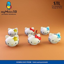 6 pack kitty holders or pots stl 3dprinting 3dprint miniature toy arttoy figures collectibles cute kawaii holder pot cat cartoon decoration fun house decor 3d print model - Mito3D