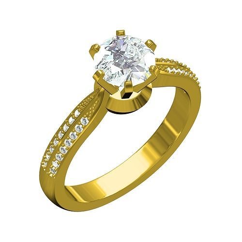 6 prong solitaire cathedral ring jewelry precious gold platinum gem jewel silver printable 3d cad design customize wedding engagement diamond rings 3D print model - Mito3D