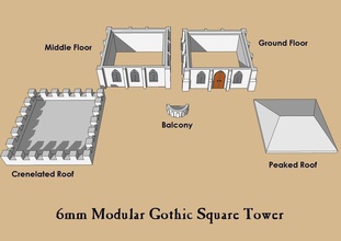6mm or 8mm modular gótico quadrado torre épico 40k sujo construção terreno jogos brinquedos 3d print model - Mito3D