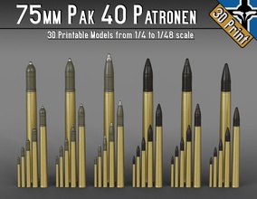 75mm pak 40 patronen --- 1-4 to 1-48 scale models pak40 pzgr pzgr39 pzgr40 sprgr34 gr38 artillery cartridge apcbc apcr wwii projectile ww2 germany 3d print hobby diy 3d print model - Mito3D