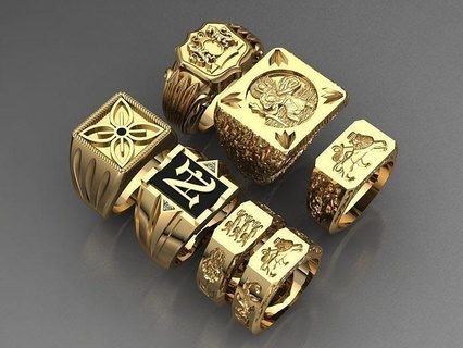 7 anelli squillare calcolo arte scolpire oro gioielleria argento roccia Leone araldica icona 3d print model - Mito3D