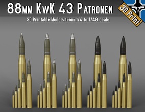 88mm kwk 43 pak modelli 1 4 to 48 scala modelli kwk43 pzgr pzgr39 pzgr40 sprgr42 tigri jagdpanther cartuccia apcbc apcr durante seconda guerra mondiale proiettile ww2 germania 3d stampa passatempo fai 3d print model - Mito3D