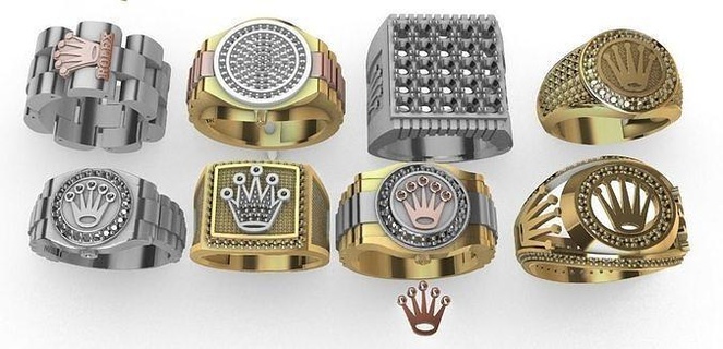 8 Männer Ring Anillos reloj hombre Corona Juwel Gold Luxus Herren Krone scheinen Weiß rosa brillante Schmuck Ringe 3d print model - Mito3D