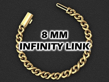 8 mm infinity link bracelet necklace infinitylink infinitycuban cuban cubanlink miami monaco chain linkchain gold silver jewel jewellery jewelry 3dprint diamond bracelets necklaces chocker 3d print model - Mito3D