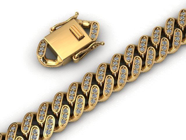 8mm miami cuban link chain diamond jewelry gem bracelet silver printable sterling luxury gold jewellery bracelets 3D print model - Mito3D