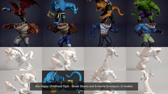 90s happy childhood pack - street sharks extreme dinosaurs jurassic creatures animals animatedseries scifi sea 3dprint 3dprintable games toys 3d print model - Mito3D