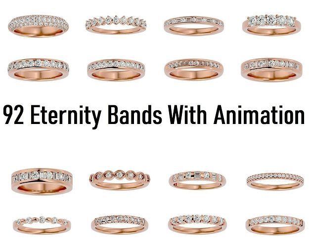 92 sonsuzluk grup elmas yüzük 360 görünüm animasyon takı kadın düğün yarım nişan yazdırılabilir Solitaire kuşağı tam yüzükler 3D print model - Mito3D