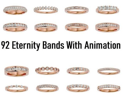 92 eternidad banda diamante anillo 360 animación joyería joya mujer Boda medio compromiso imprimible solitario eternityband completo anillos 3d print model - Mito3D