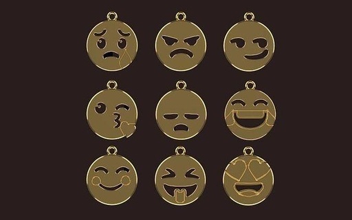 9 emoji pendants jewelry pendant fun happy sad engagement wedding design gold 3dmodel 3d print model - Mito3D