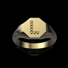 9mm x hexagon signet prong setting dia-l ring jewelry diamonds rhino rhinoceros 3d model personalized musthave signetring wow initial id luxury fashion love jewel diamond rings 3d print model - Mito3D